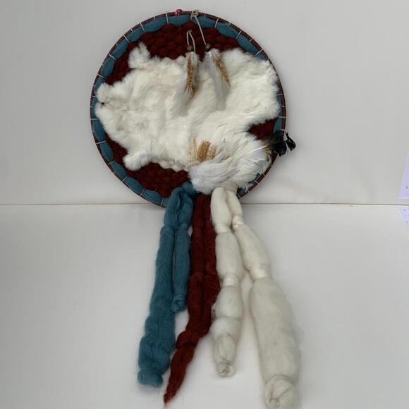 Large Dream Catcher Mandela Wool,Rabbit Fur,, Feathers 40" LONG - Picture 5 of 7